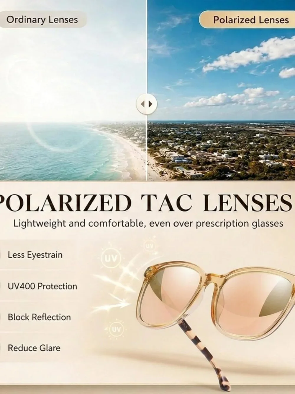 Lightweight Polarized Square Sunglasses with UV400 Protection & Mirrored Lens
